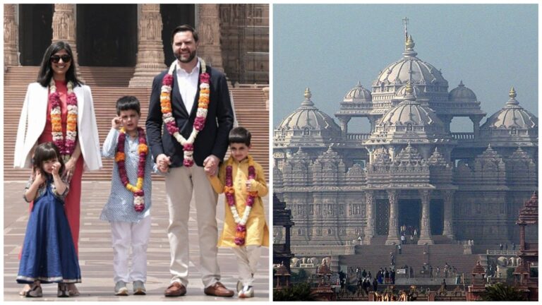 US Vice President Visit India: अमेरिका के उपराष्ट्रपति वेंस अपनी पत्नी उषा चिलुकुरी और तीन बच्चों के साथ पहुंचे भारत, अक्षरधाम मंदिर में दर्शन किए