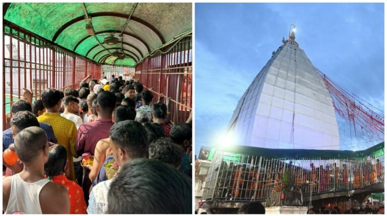 Devghar: सावन माह की पहली सोमवारी पर बाबा बैद्यनाथ धाम में उमड़ी श्रद्धालुओं की भीड़, जलार्पण के लिए लगी 8 किमी लंबी कतार