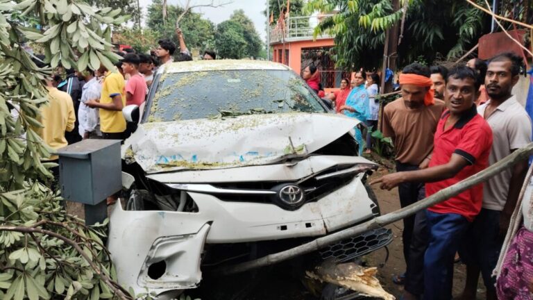 कार ने सड़क किनारे खड़े लोगों को रौंदा, आधा दर्जन लोग घायल, कार पेड़ से टकराई