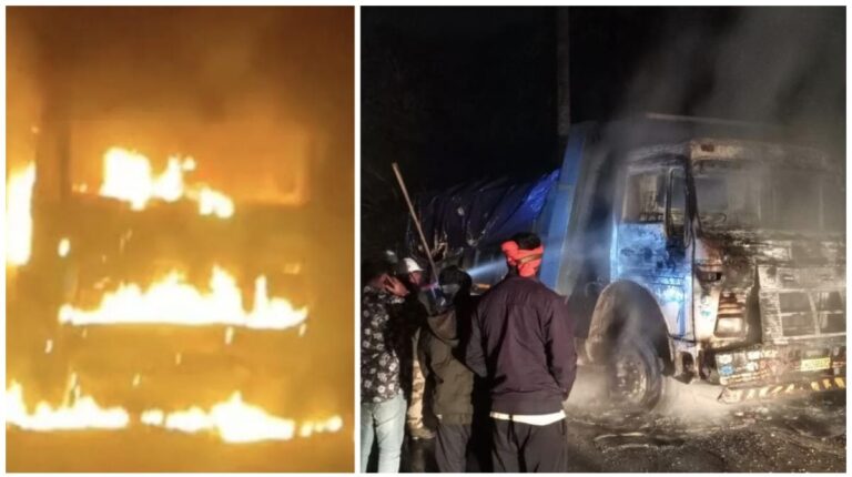 Jamshedpur: पोटका के मां तारा कंस्ट्रक्शन से बोल्डर लेकर जा रहे हाइवा में लगी भीषण आग, जलकर खाक, बाल-बाल बचा चालक