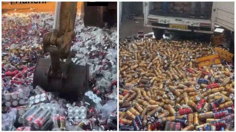 JSBCLके गोदाम में 2.10 करोड़ रुपये की बीयर की 14000 पेटियों पर चलाया बुलडोजर, एक्सपायरी होने से दो माह पहले 50% छूट पर बेचने की उठी मांग
