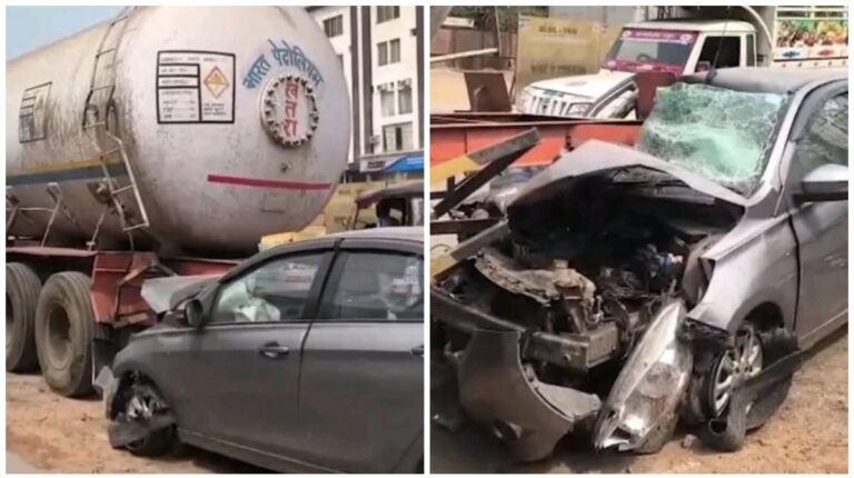 Jamshedpur: NH 33 पर डिमना चौक के पास भीषण सड़क हादसा, टैंकर में फंसी कार, 2 किमी तक घसीटा