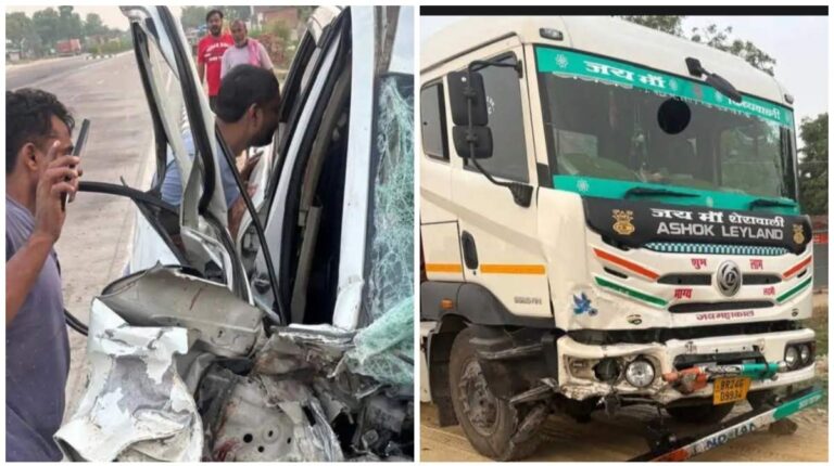 Road Accident: श्रद्धालुओं की कार और ट्रक के बीच भीषण टक्कर, चार लोगों की मौत, एक गंभीर