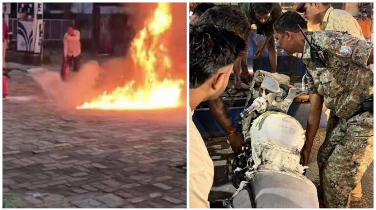 Jamshedpur: मानगो रोड नंबर 13 में एचपी पेट्रोल पंप परिसर में खड़ी बाइक धू-धूकर जली