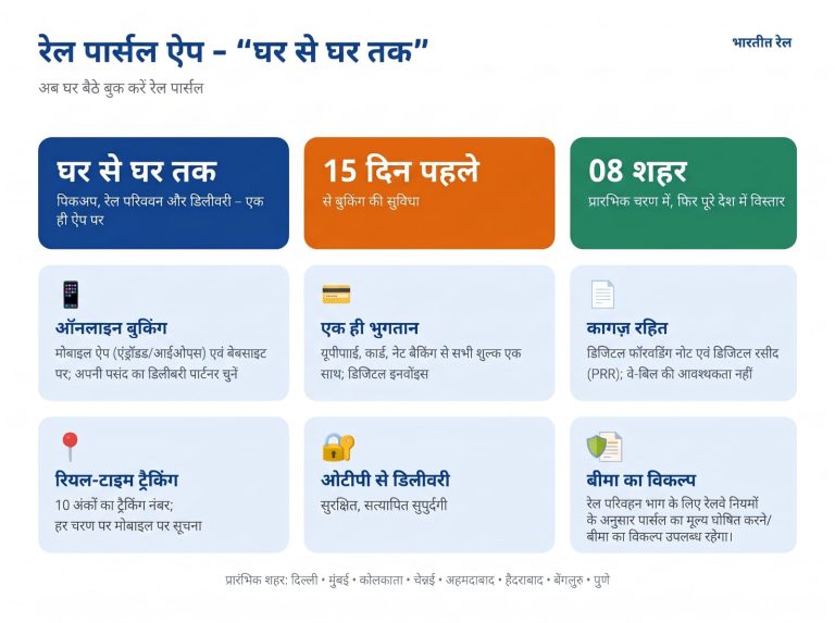 Indian Railways :रेल पार्सल ऐप – घर से घर तक”: अब घर बैठे बुक करें रेल पार्सल